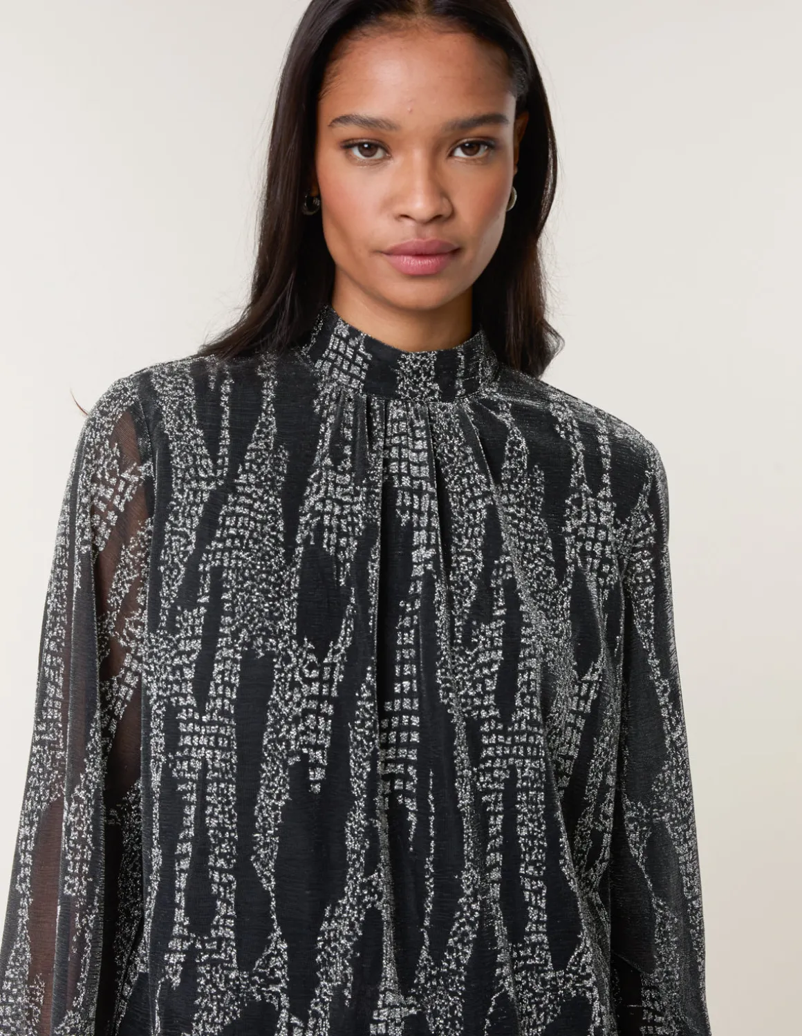 Snake High Neck Puff Ball Blouse