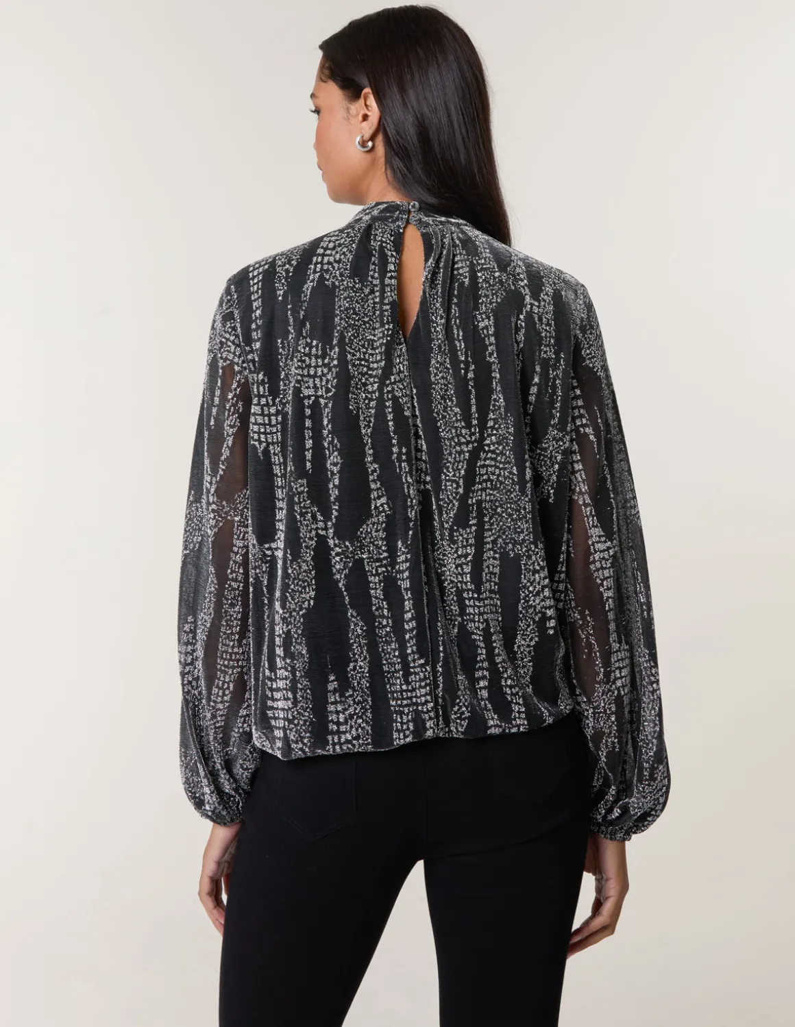 Snake High Neck Puff Ball Blouse