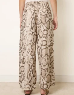 Snake Print Drawstring Wide Leg Trousers