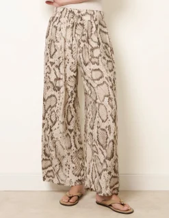 Snake Print Drawstring Wide Leg Trousers