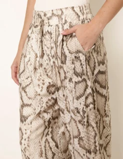 Snake Print Drawstring Wide Leg Trousers