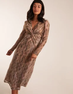Snake Print Plisse Twist Front Dress