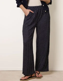 Spot Print Crinkle Wide Leg Trousers