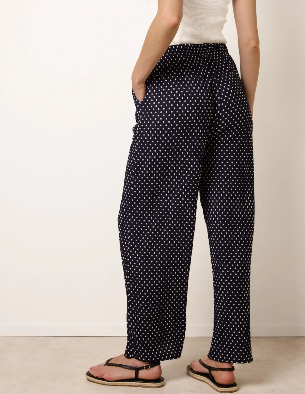 Spot Print Crinkle Wide Leg Trousers