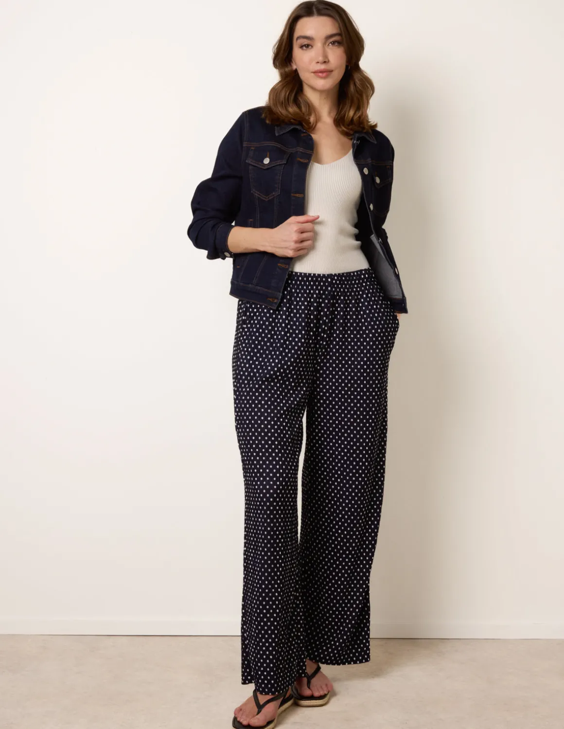 Spot Print Crinkle Wide Leg Trousers