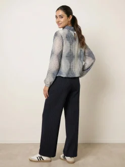 Spot Print Puffball Cowl Neck Blouse