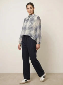 Spot Print Puffball Cowl Neck Blouse