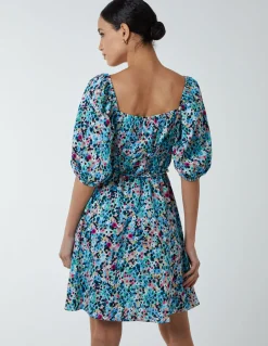 Square Neck Milkmaid Puff Sleeve Mini Dress