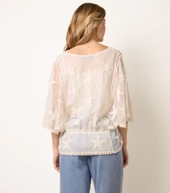 Star Fish Embroidered Butterfly Sleeve Blouse