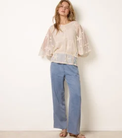 Star Fish Embroidered Butterfly Sleeve Blouse
