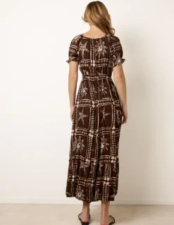 Starfish Print Tie Front Maxi Dress