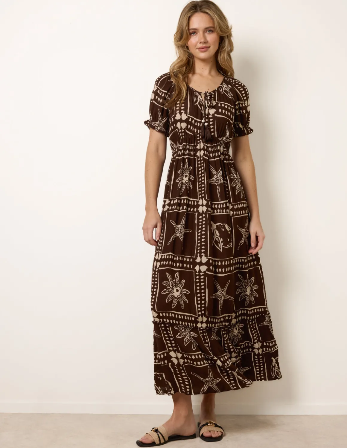 Starfish Print Tie Front Maxi Dress