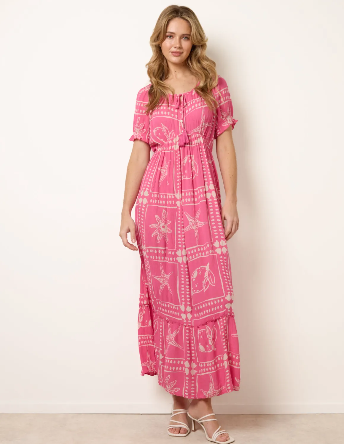 Starfish Print Tie Front Maxi Dress
