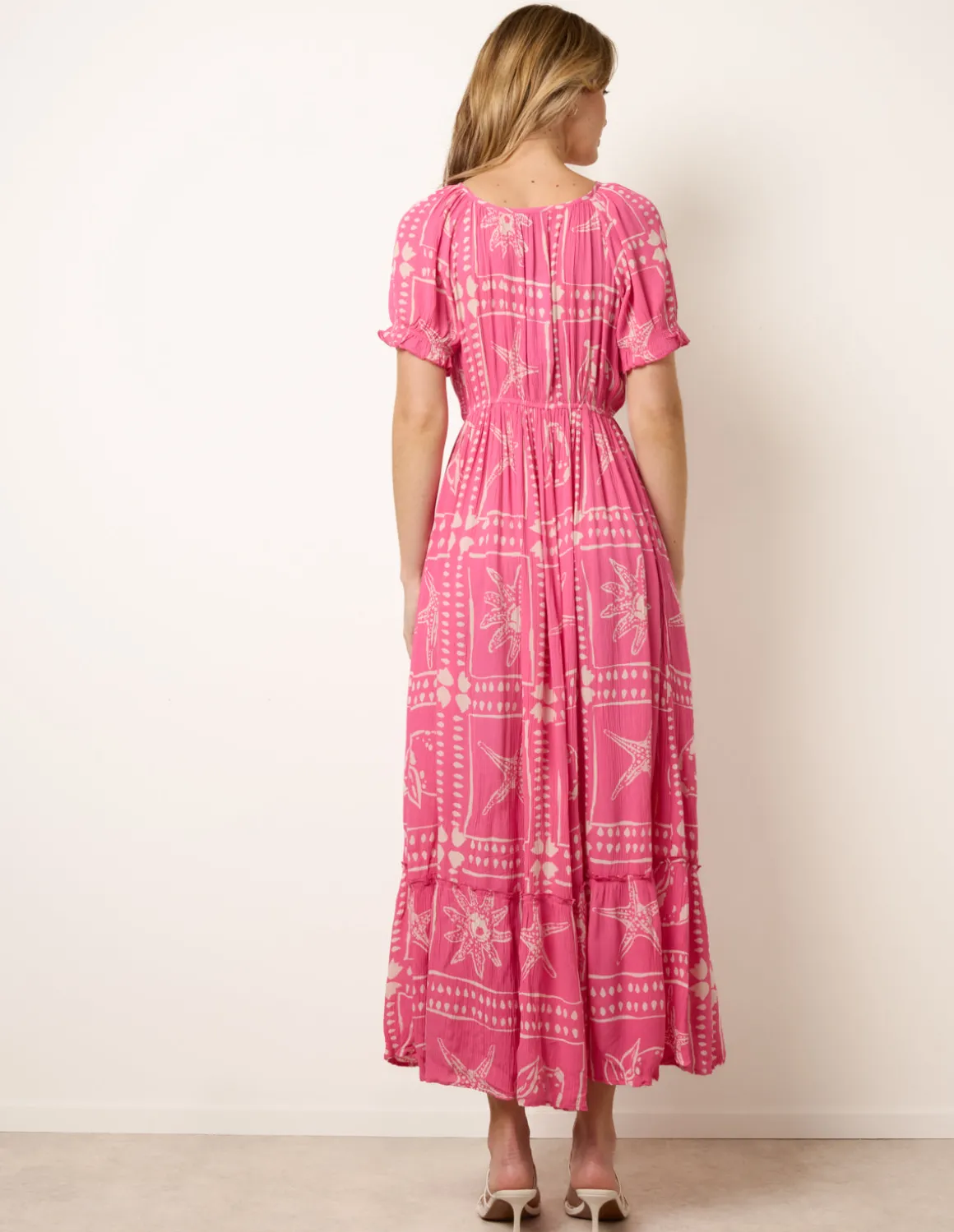 Starfish Print Tie Front Maxi Dress
