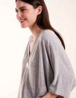 Studded Half Zip Front Top