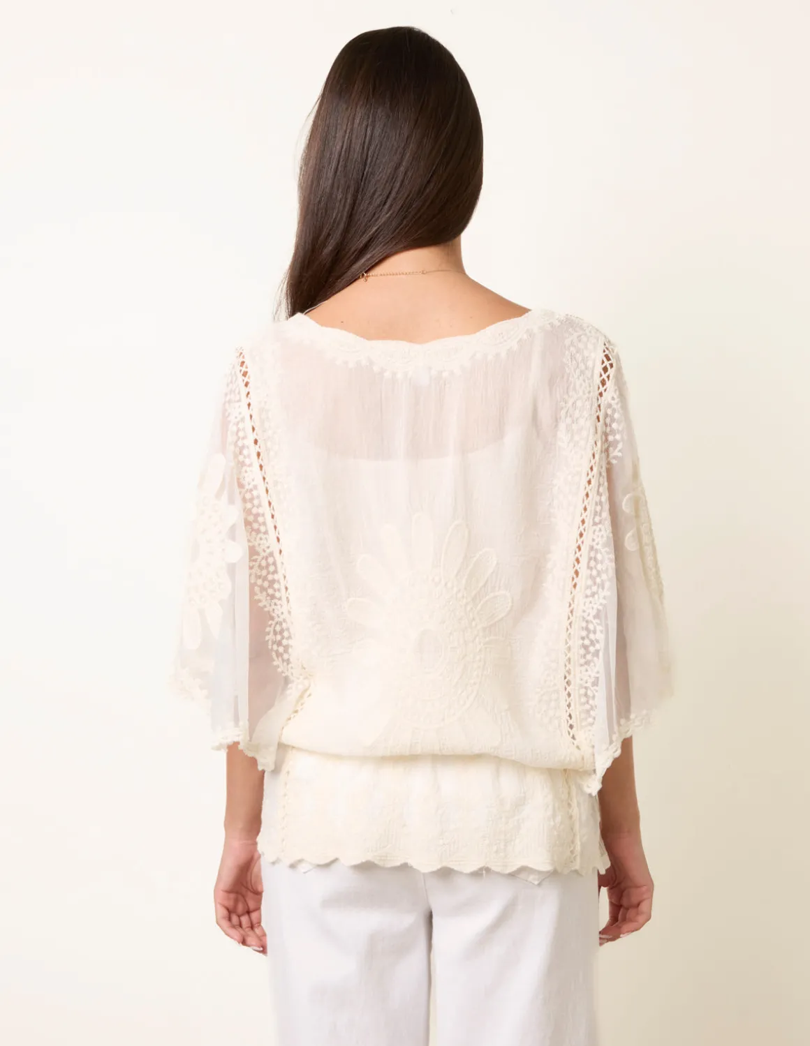Sun Flower Lace Sleeve Blouse