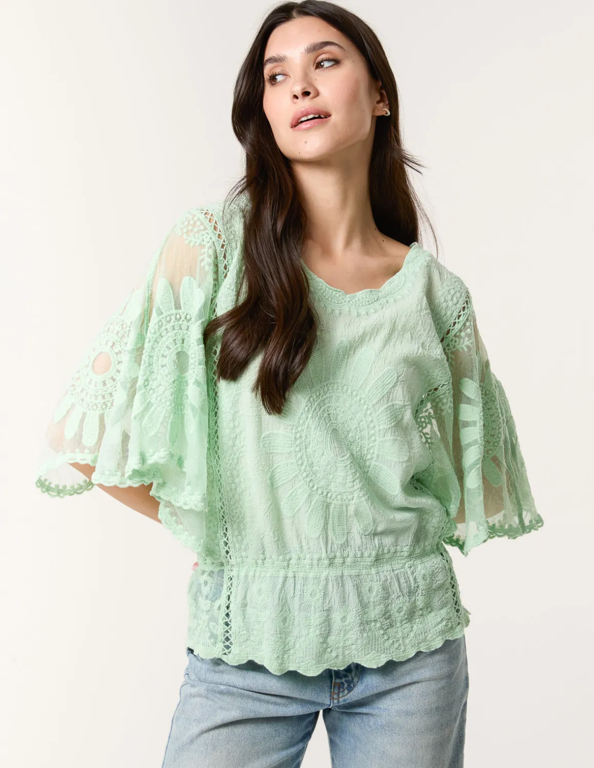 Sun Flower Lace Sleeve Blouse