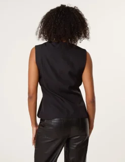 Tailored Flower Button Front Sleeveless Vest