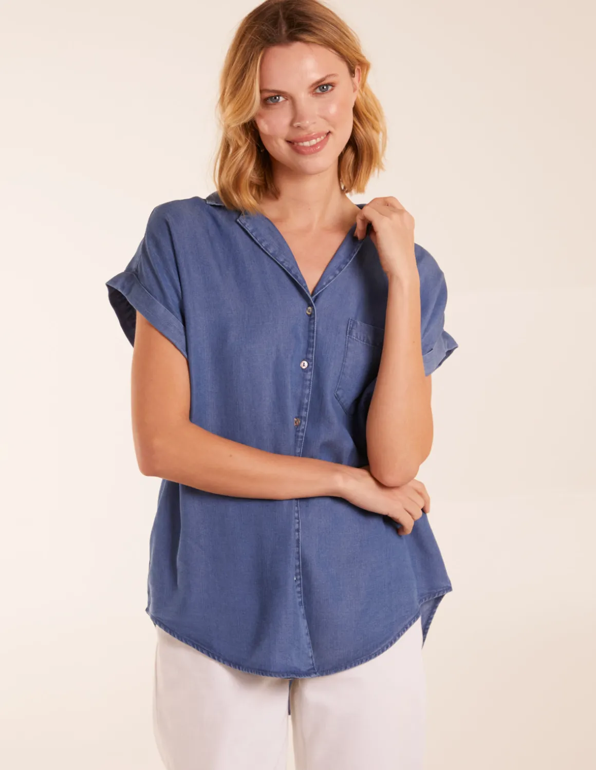 Tencel Button Down Pocket Top
