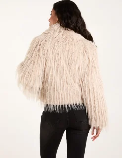 Textured Faux Fur Collar Coat