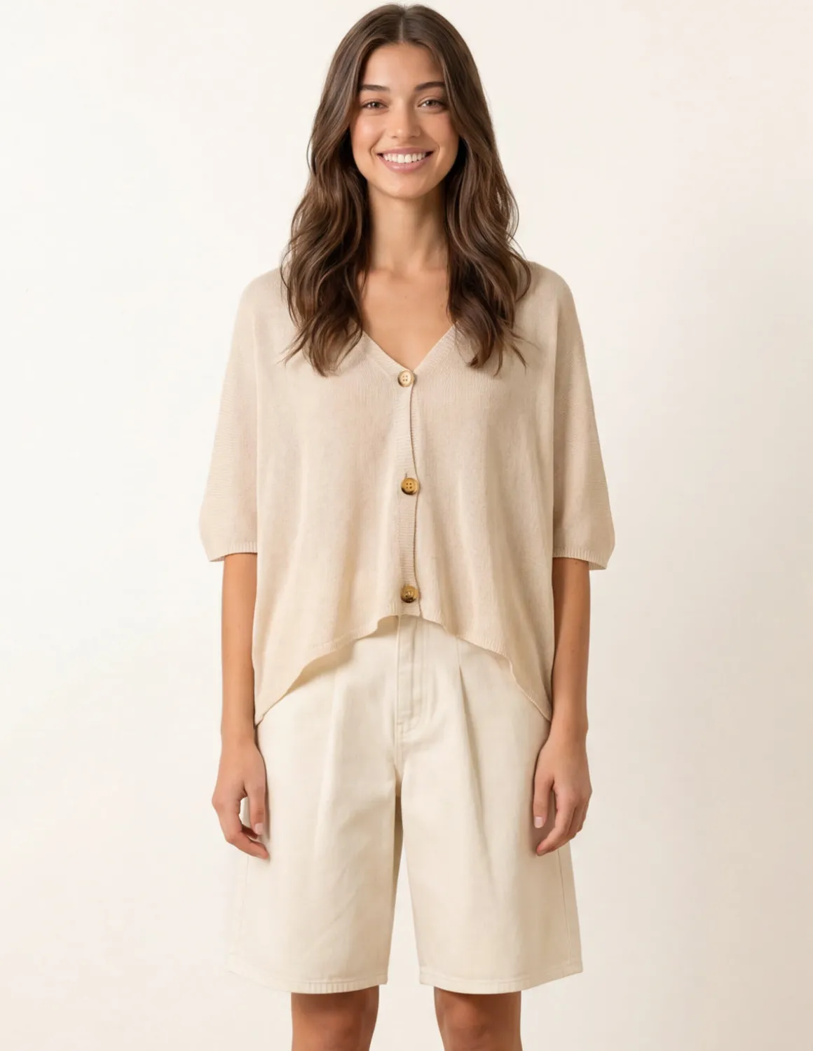 Thin Knit Button Front Boxy Cardigan