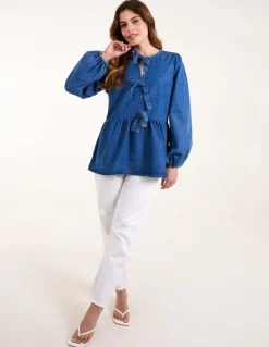 Tie Front Chambray Blouse