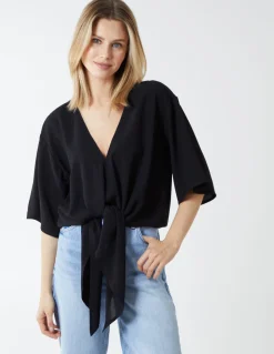 Tie Front Oversized Batwing Top