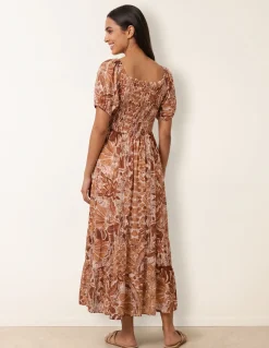 Tie Front Shirred Midi Dress
