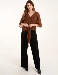 Tie Front V Neck Blouse
