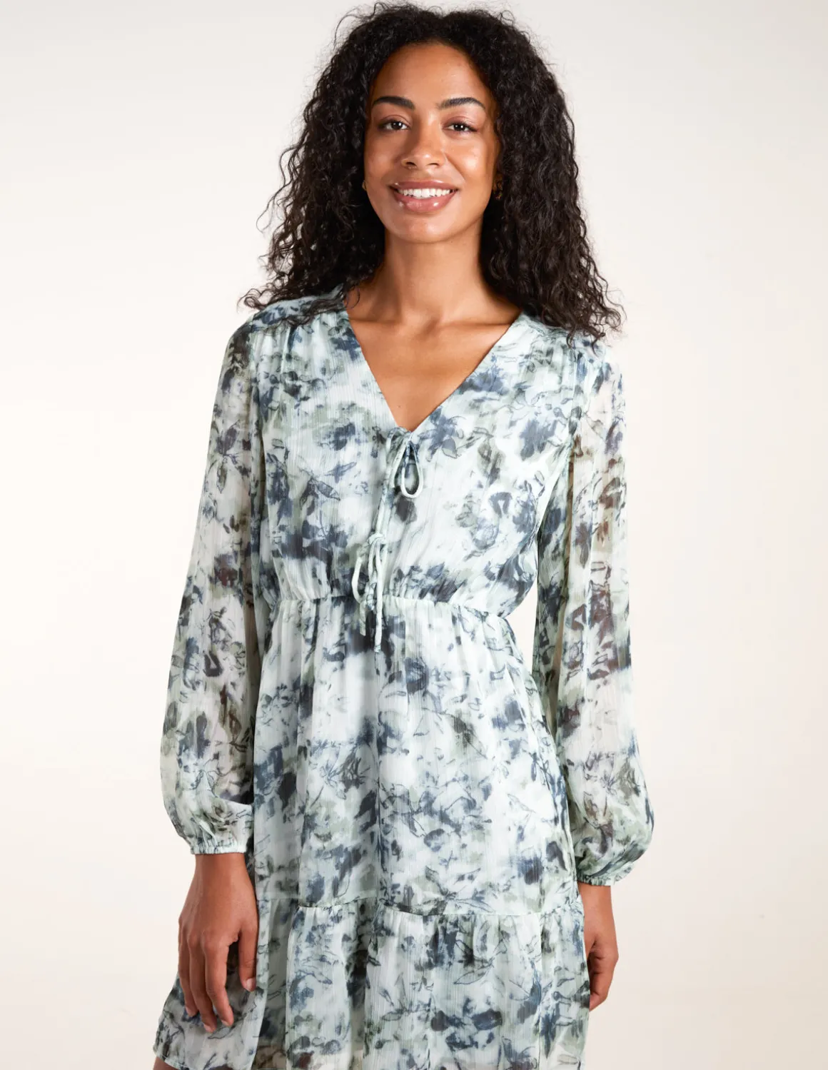 Tie Front Watercolour Mini Dress