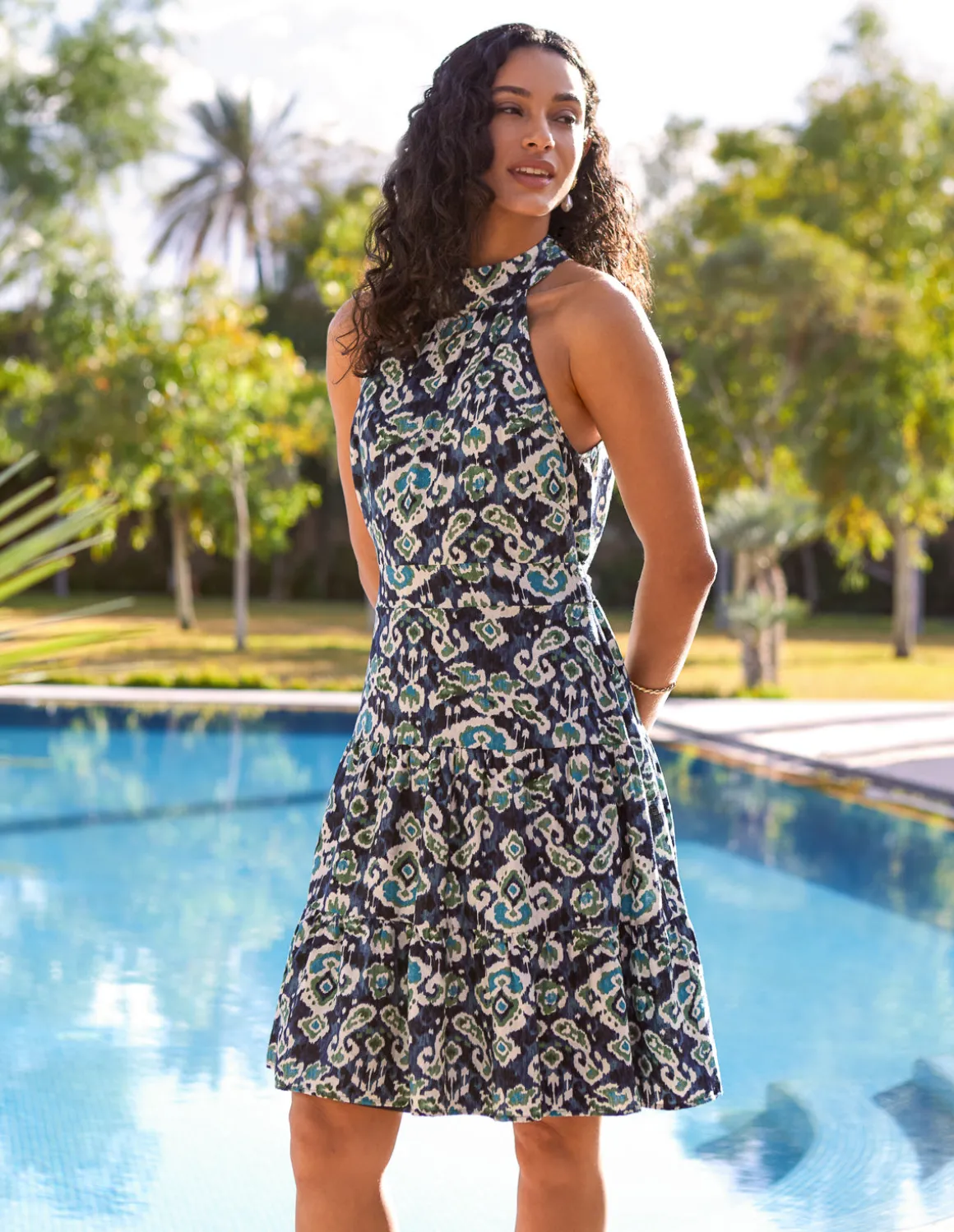 Tiered Halter Neck Aztec Belted Mini Dress