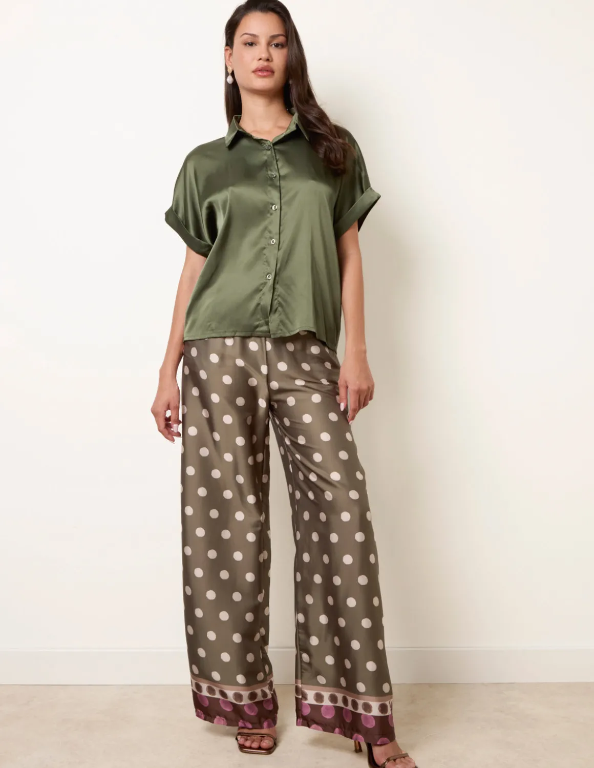 Tie Shirt Polka Dot Trouser Set