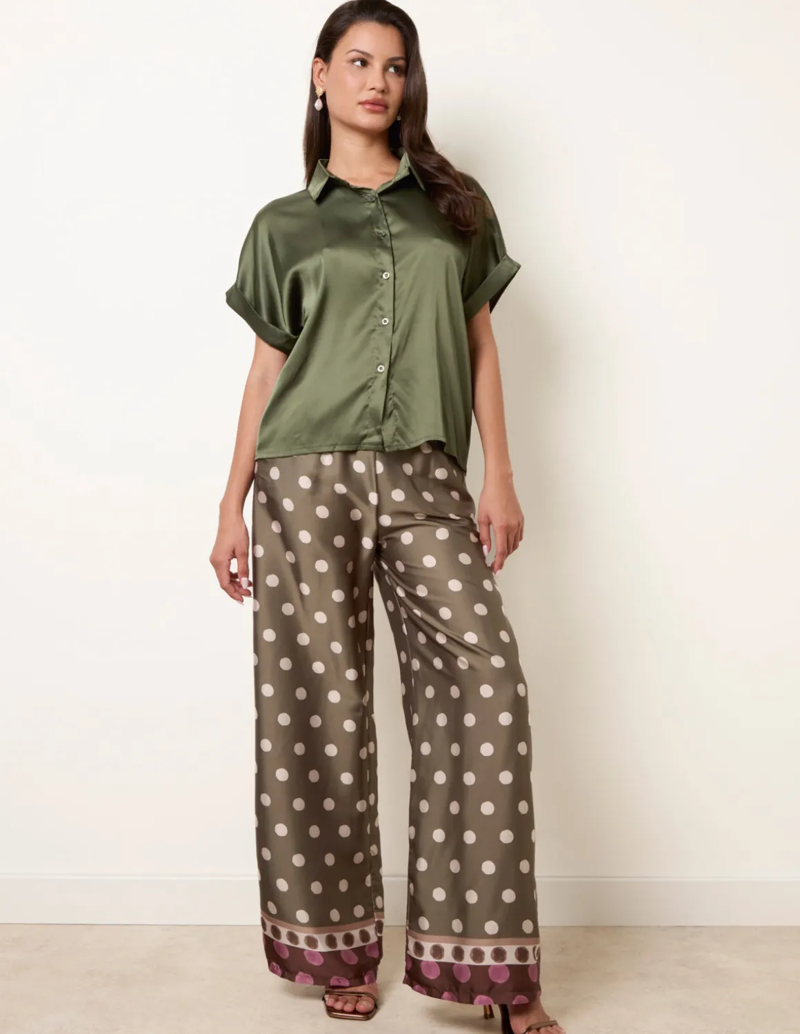 Tie Shirt Polka Dot Trouser Set