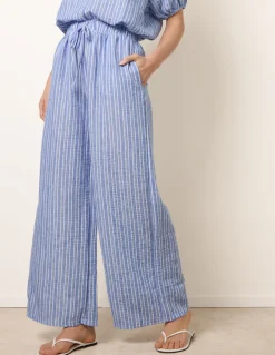 Tie Waist Stripe Wide Leg Trousers