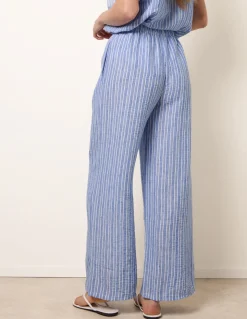 Tie Waist Stripe Wide Leg Trousers