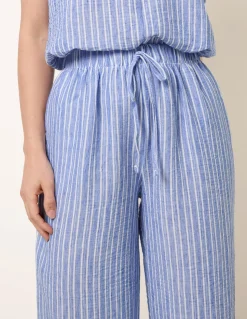 Tie Waist Stripe Wide Leg Trousers