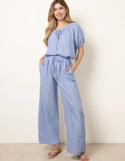 Tie Waist Stripe Wide Leg Trousers