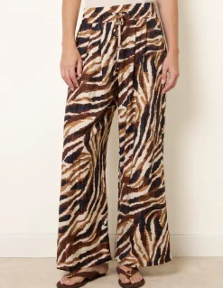 Tiger Print Drawstring Wide Leg Trousers