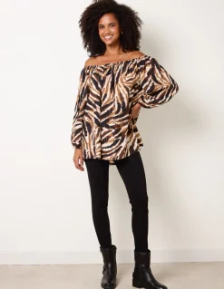 Tiger Print Volume Sleeve Blouse