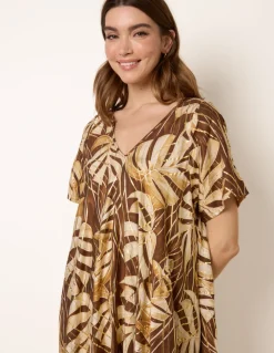 Topical Print Kimono Style Oversized Dress