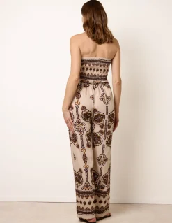 Tribal Print Bardot Tie Neck Jumpsuit