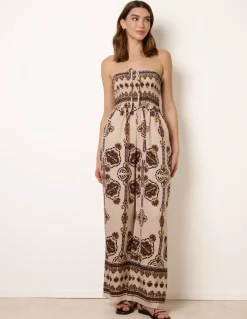 Tribal Print Bardot Tie Neck Jumpsuit