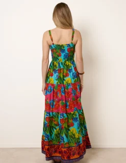 Tropical Beaded Detailed Tiered Maxi Dress