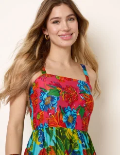Tropical Beaded Detailed Tiered Maxi Dress
