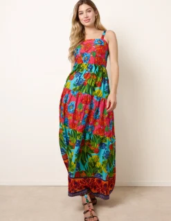 Tropical Beaded Detailed Tiered Maxi Dress