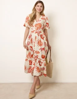 Tropical Button Through Midi Dress