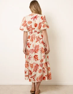 Tropical Button Through Midi Dress