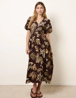 Tropical Button Through Midi Dress