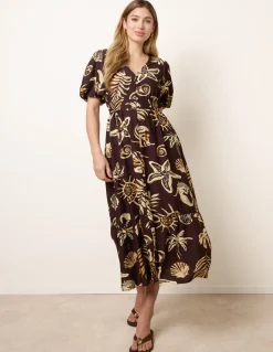 Tropical Button Through Midi Dress