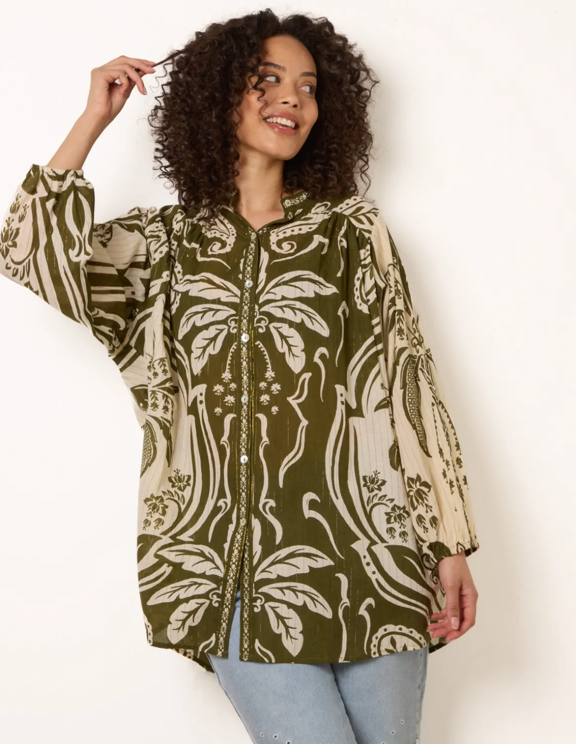Tropical Metallic Oversized Shirt